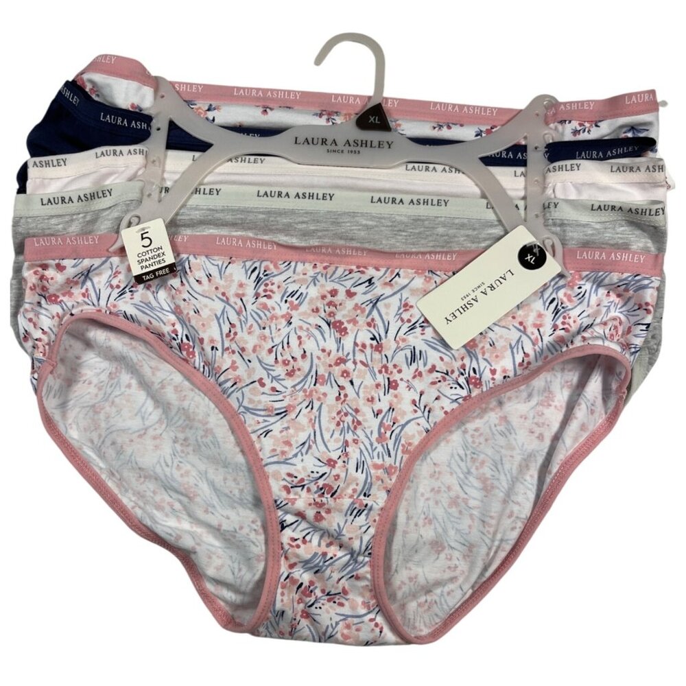 Laura Ashley Womens Tag Free Cotton Spandex Panties 5-Pack‎ XL Multicolor
